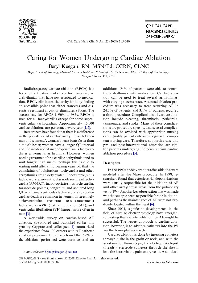 Caring for Women Undergoing Cardiac Ablation