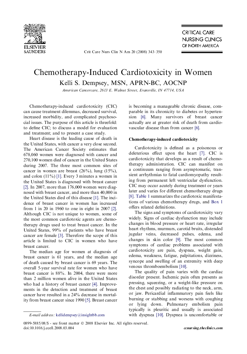 Chemotherapy-Induced Cardiotoxicity in Women