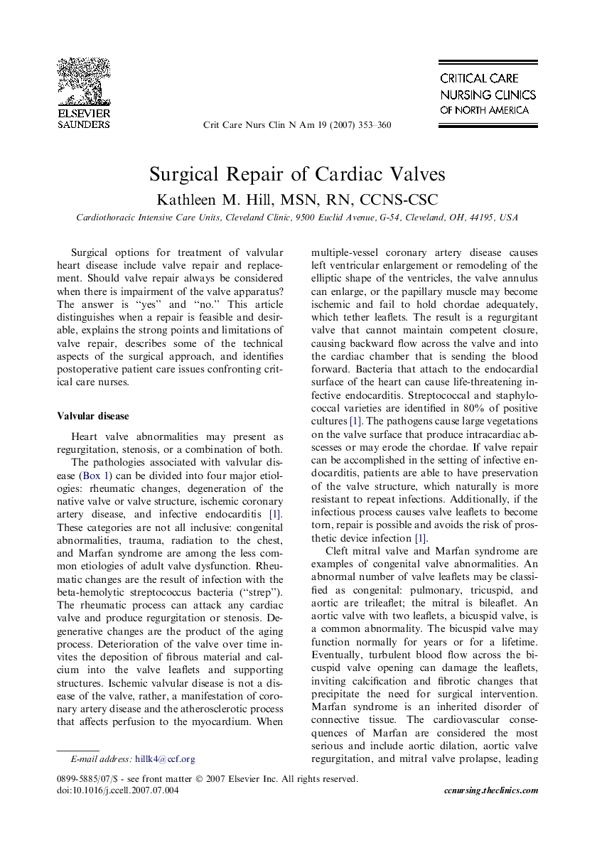 Surgical Repair of Cardiac Valves