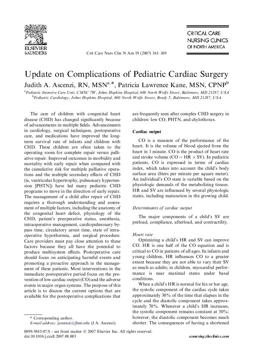 Update on Complications of Pediatric Cardiac Surgery