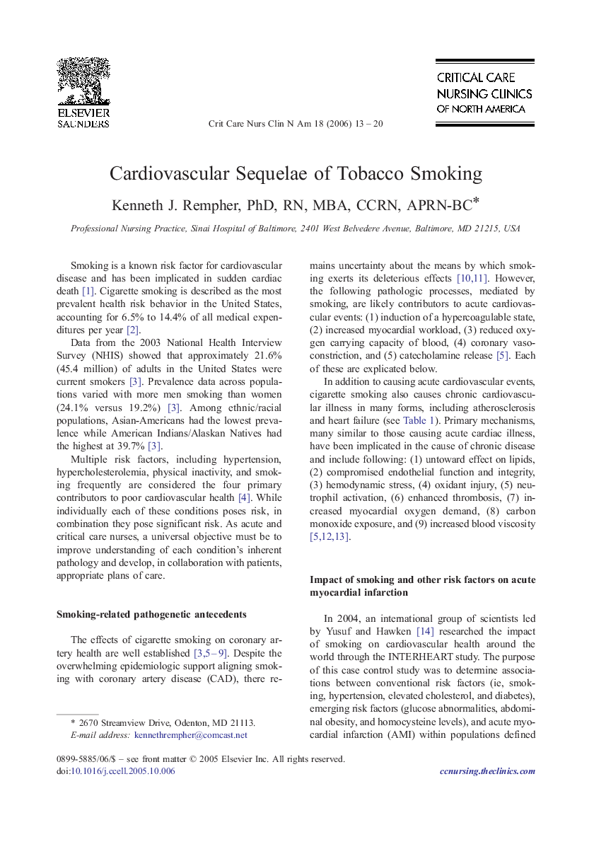 Cardiovascular Sequelae of Tobacco Smoking