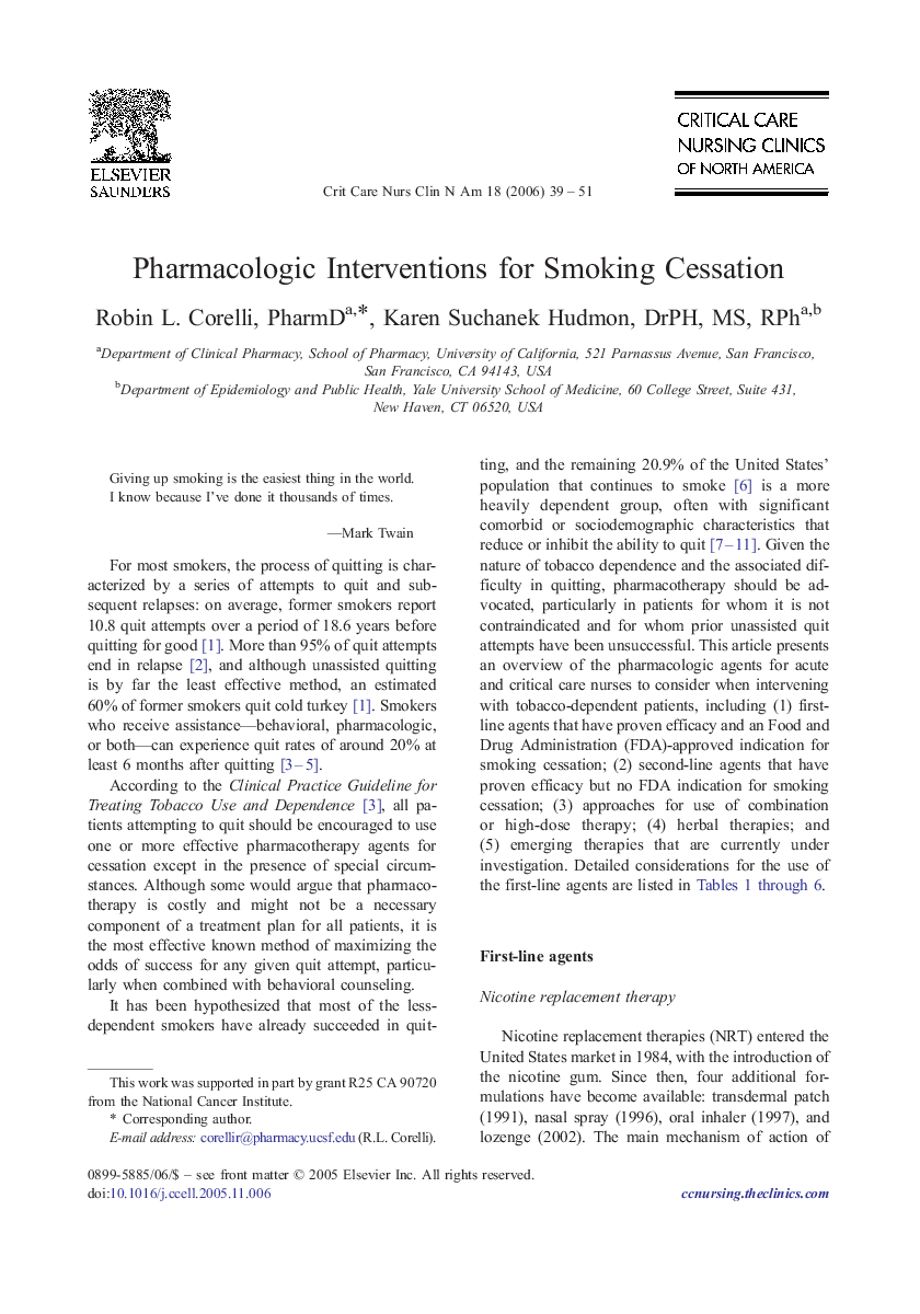 Pharmacologic Interventions for Smoking Cessation