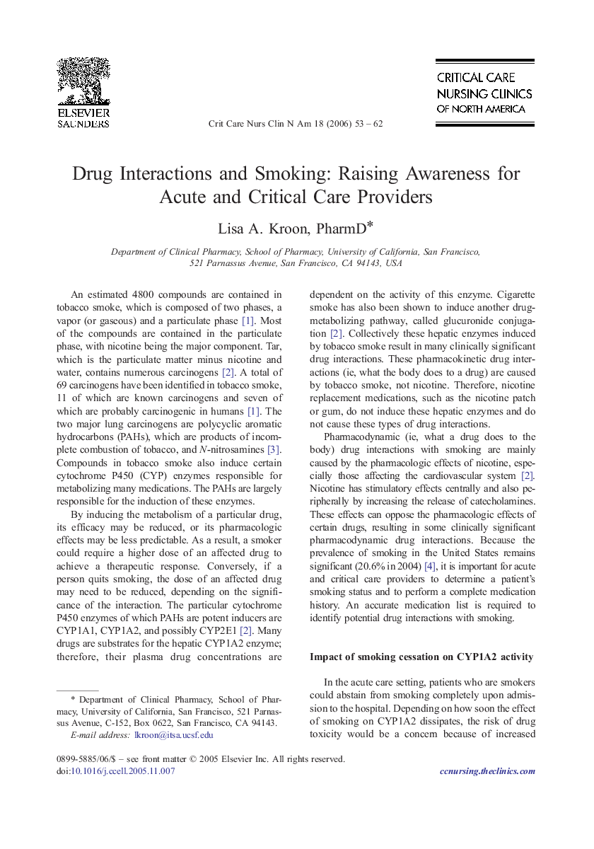 Drug Interactions and Smoking: Raising Awareness for Acute and Critical Care Providers