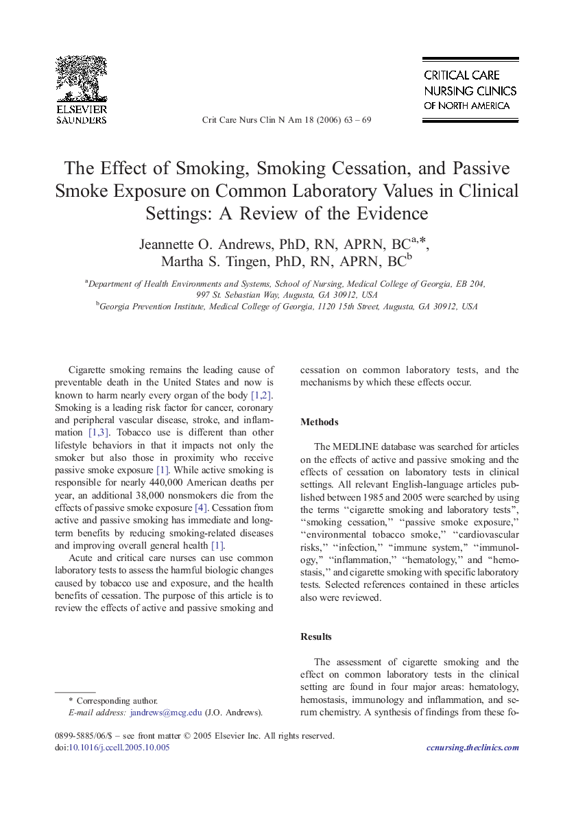 The Effect of Smoking, Smoking Cessation, and Passive Smoke Exposure on Common Laboratory Values in Clinical Settings: A Review of the Evidence