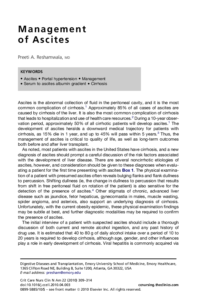 Management of Ascites