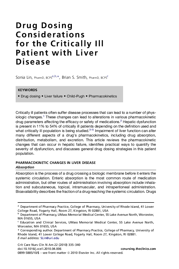 Drug Dosing Considerations for the Critically Ill Patient with Liver Disease