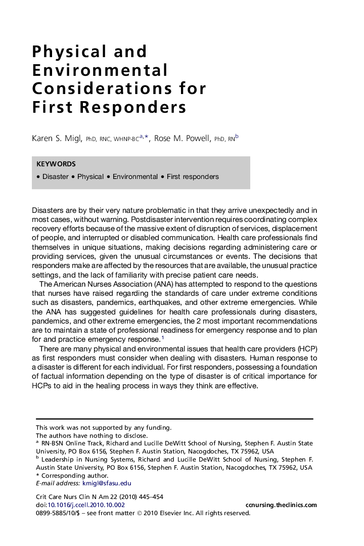 Physical and Environmental Considerations for First Responders
