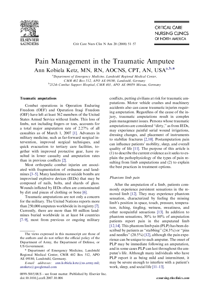 Pain Management in the Traumatic Amputee 