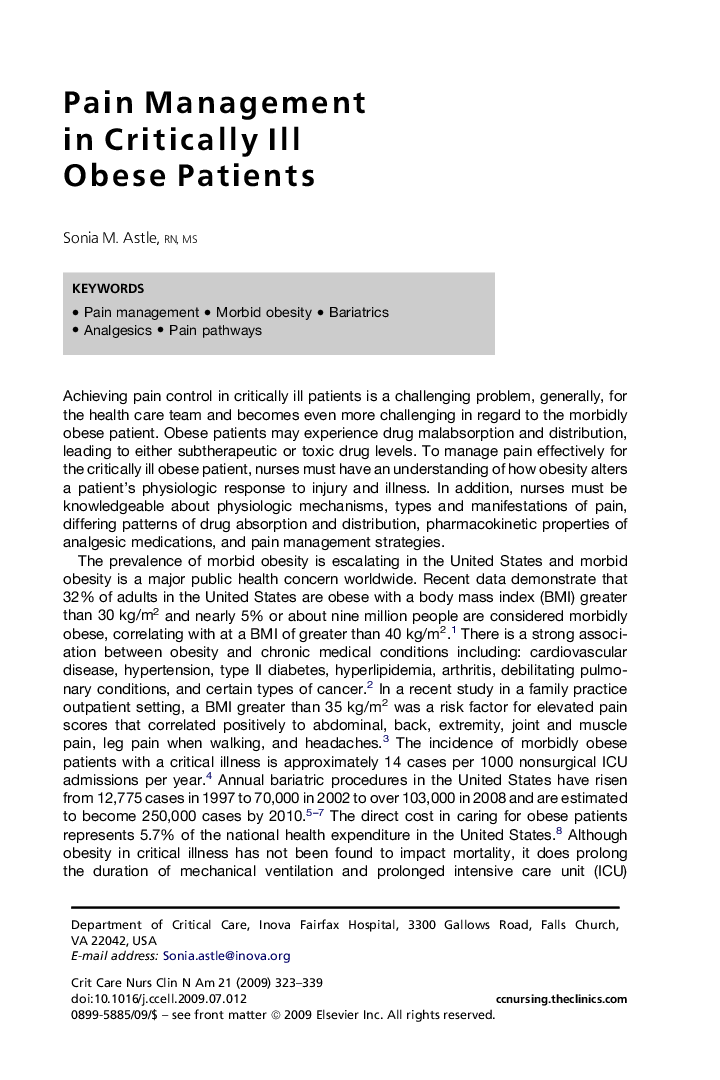 Pain Management inÂ Critically Ill ObeseÂ Patients