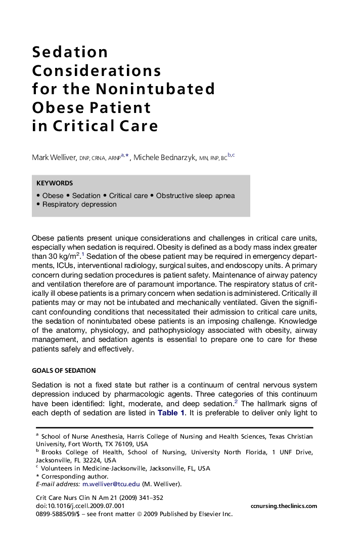 Sedation Considerations for the Nonintubated Obese Patient in Critical Care