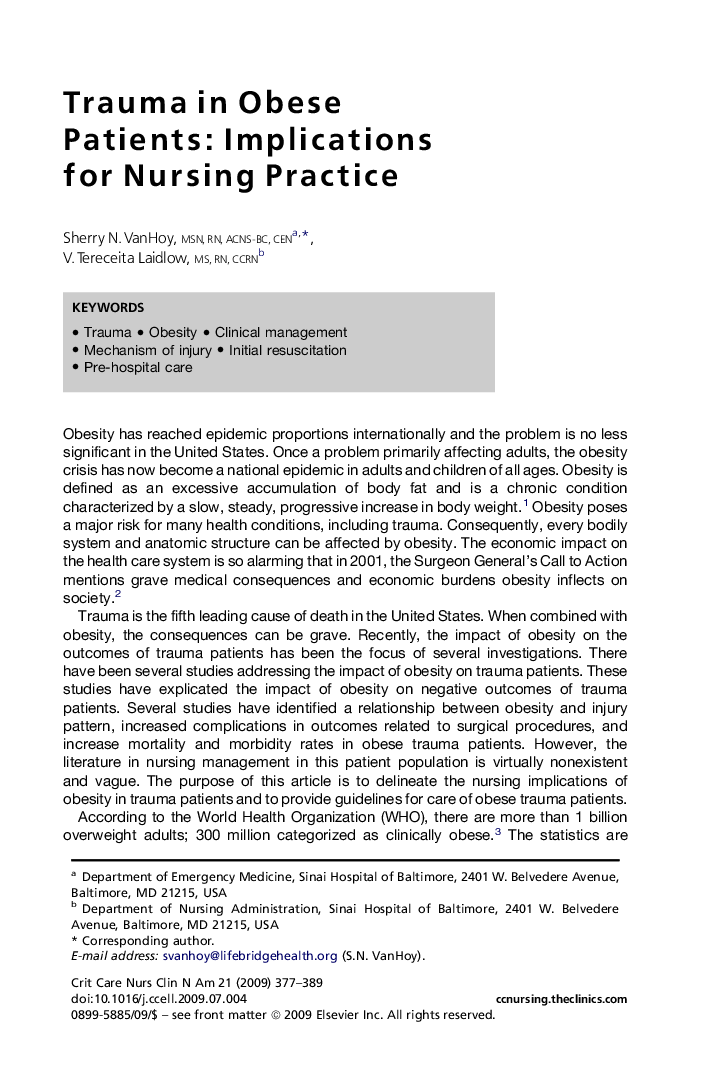 Trauma in Obese Patients: Implications for Nursing Practice