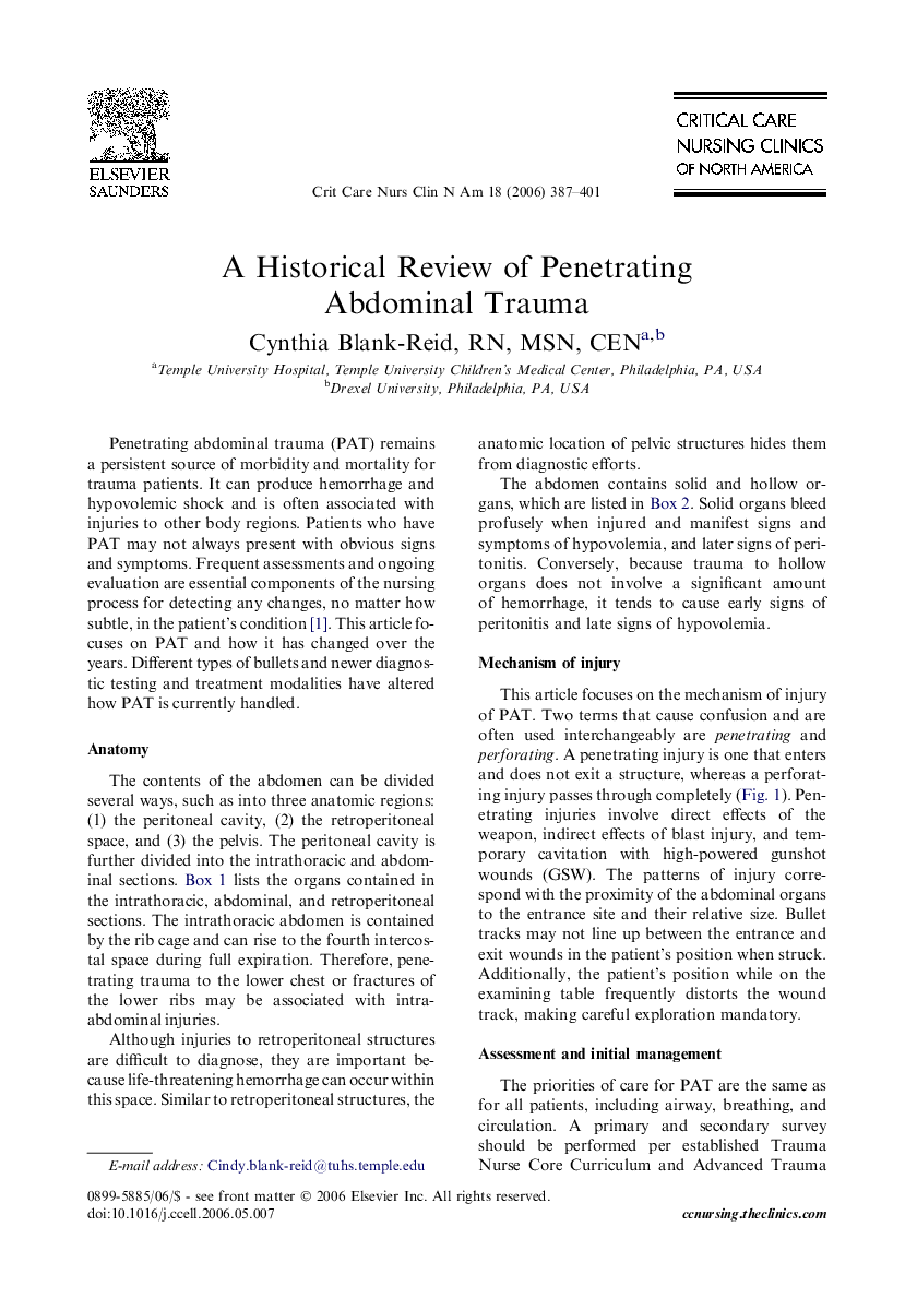 A Historical Review of Penetrating Abdominal Trauma