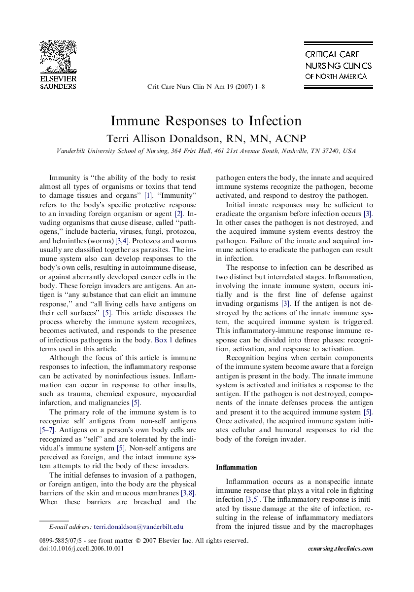 Immune Responses to Infection