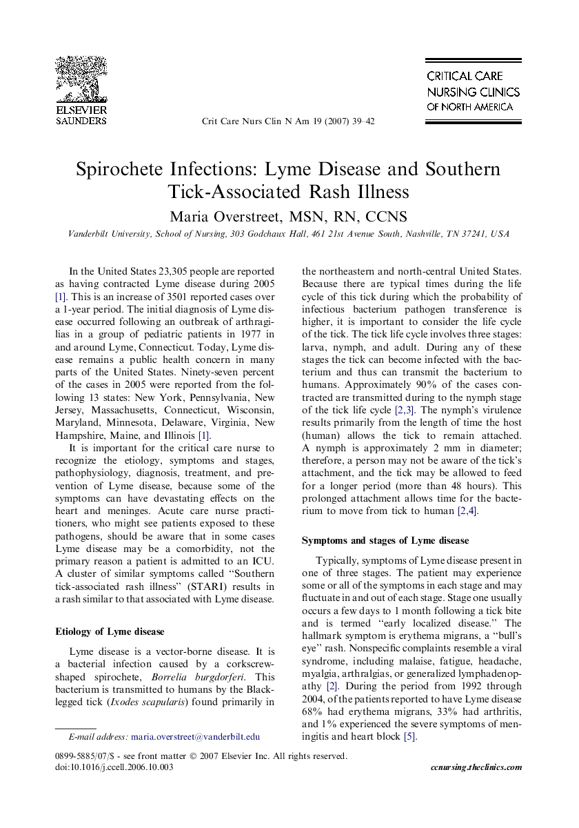 Spirochete Infections: Lyme Disease and Southern Tick-Associated Rash Illness