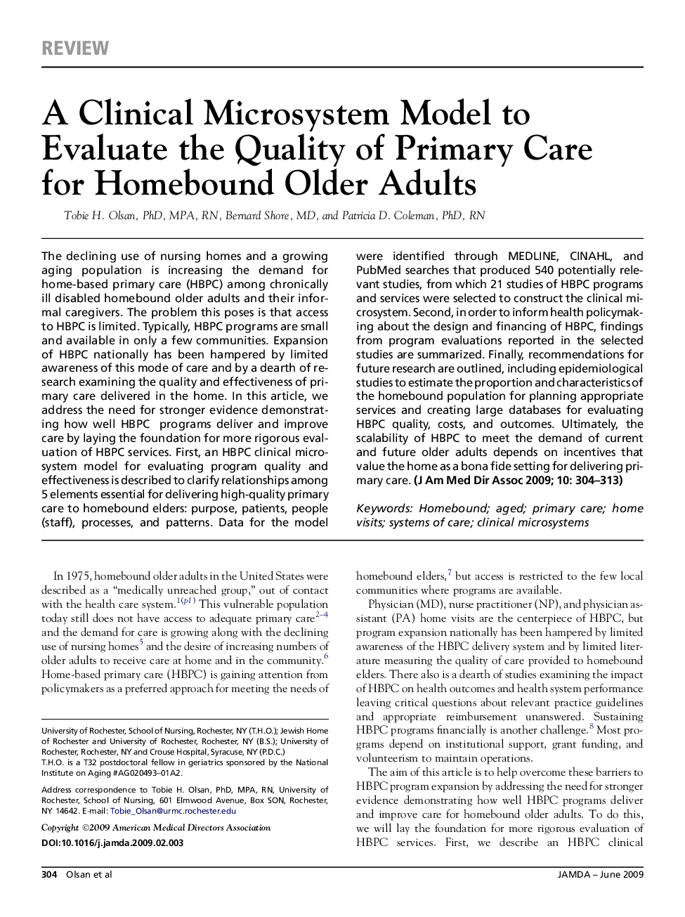 A Clinical Microsystem Model to Evaluate the Quality of Primary Care for Homebound Older Adults