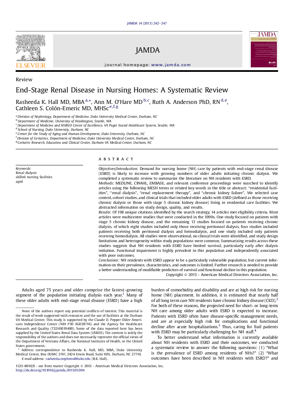 End-Stage Renal Disease in Nursing Homes: A Systematic Review