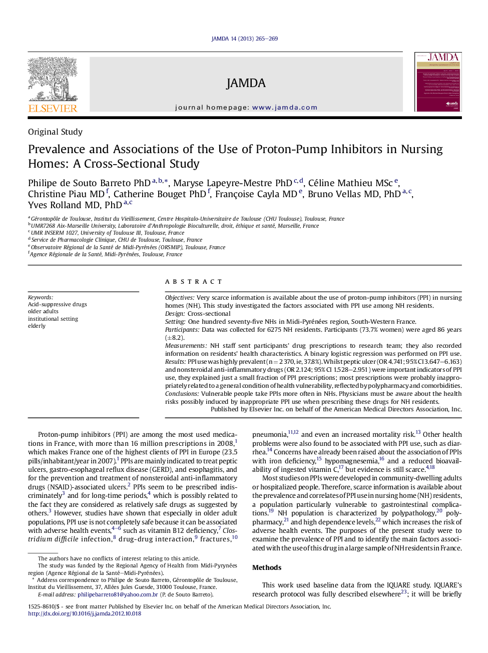 Prevalence and Associations of the Use of Proton-Pump Inhibitors in Nursing Homes: A Cross-Sectional Study