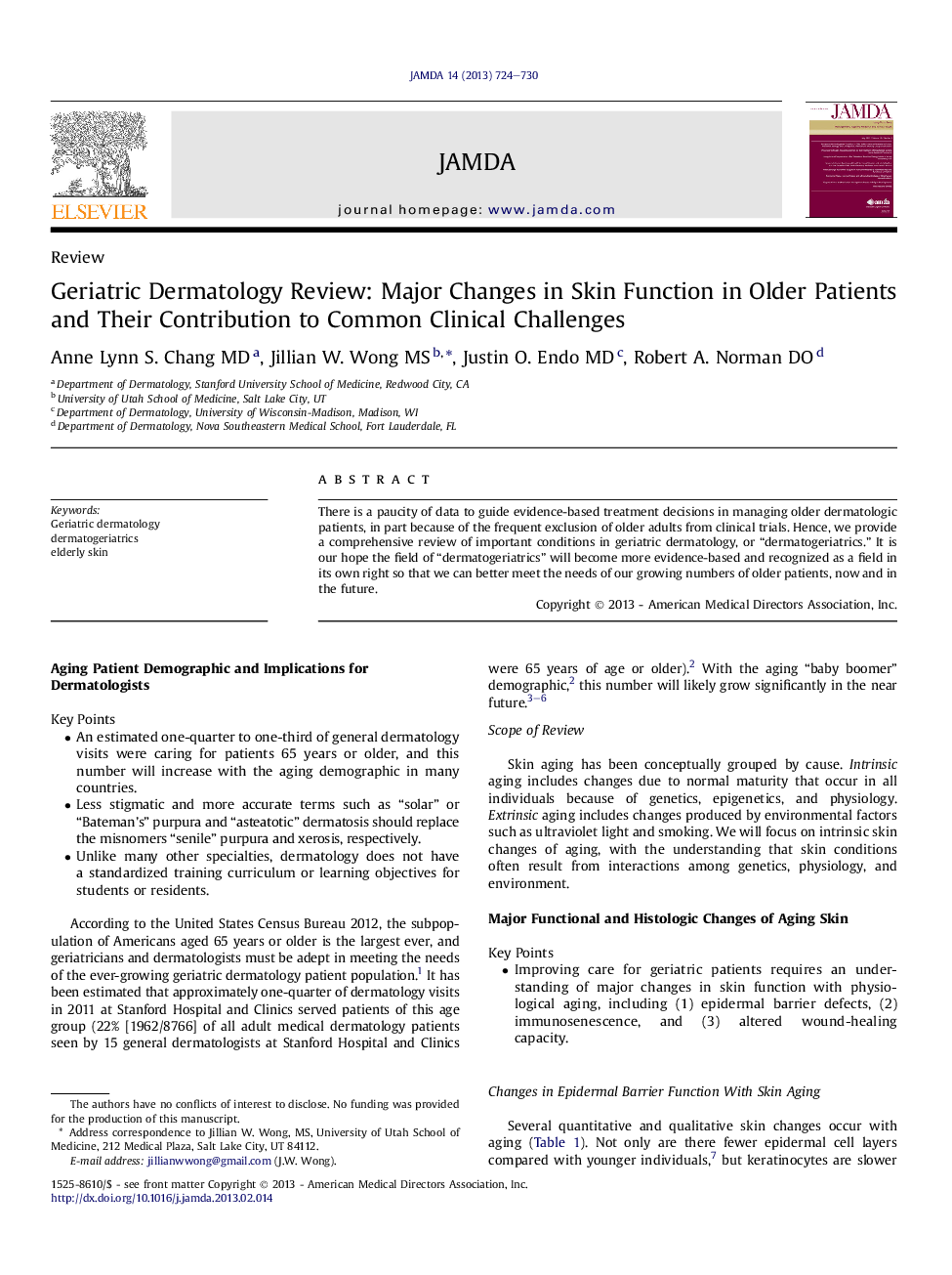 عکس صفحه اول مقاله: Geriatric Dermatology Review: Major Changes in Skin Function in Older Patients and Their Contribution to Common Clinical Challenges Geriatric Dermatology Review: Major Changes in Skin Function in Older Patients and Their Contribution to Common Clinical Challenges