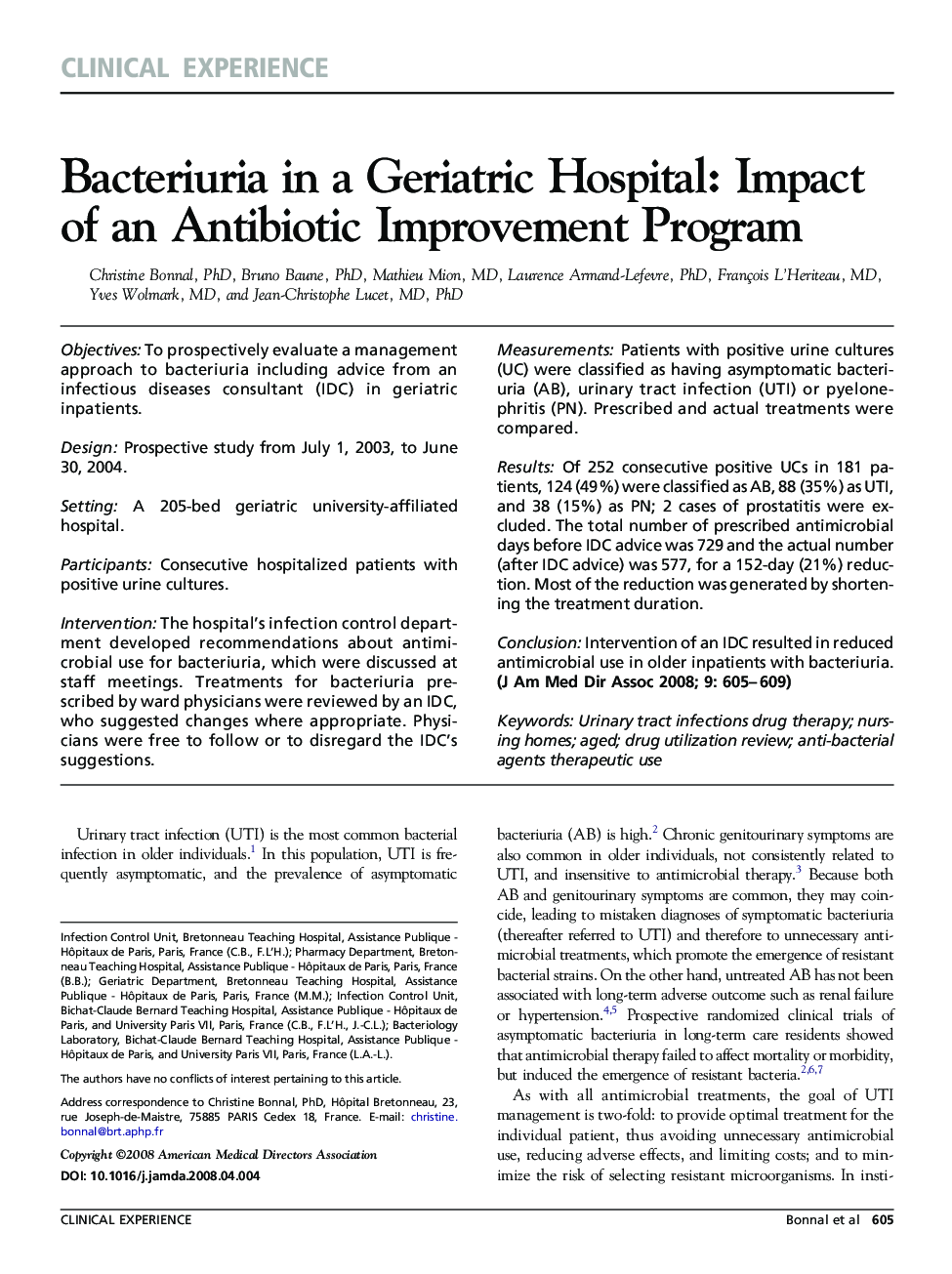 Bacteriuria in a Geriatric Hospital: Impact of an Antibiotic Improvement Program