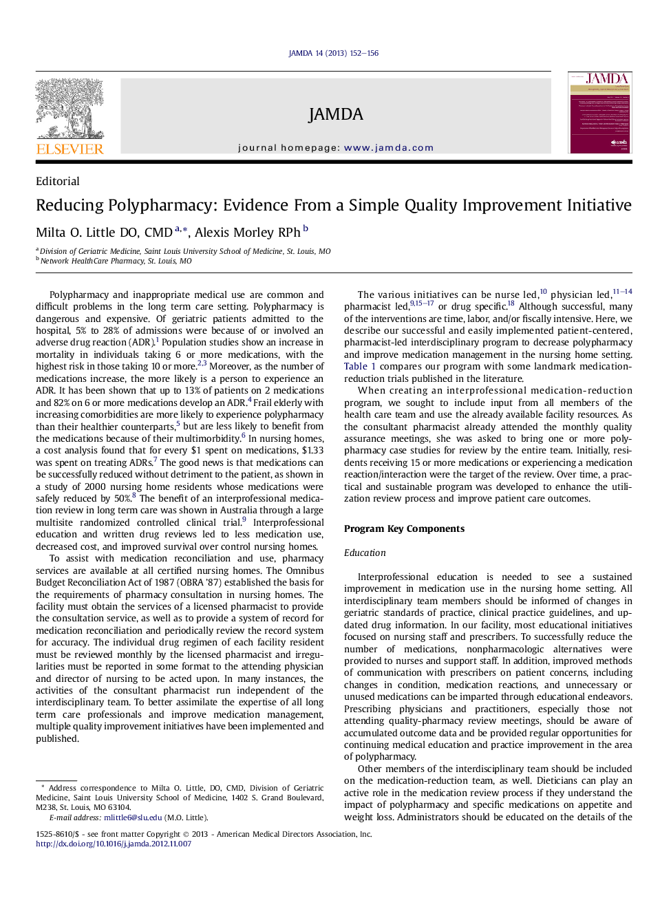 عکس صفحه اول مقاله: Reducing Polypharmacy: Evidence From a Simple Quality Improvement Initiative Reducing Polypharmacy: Evidence From a Simple Quality Improvement Initiative
