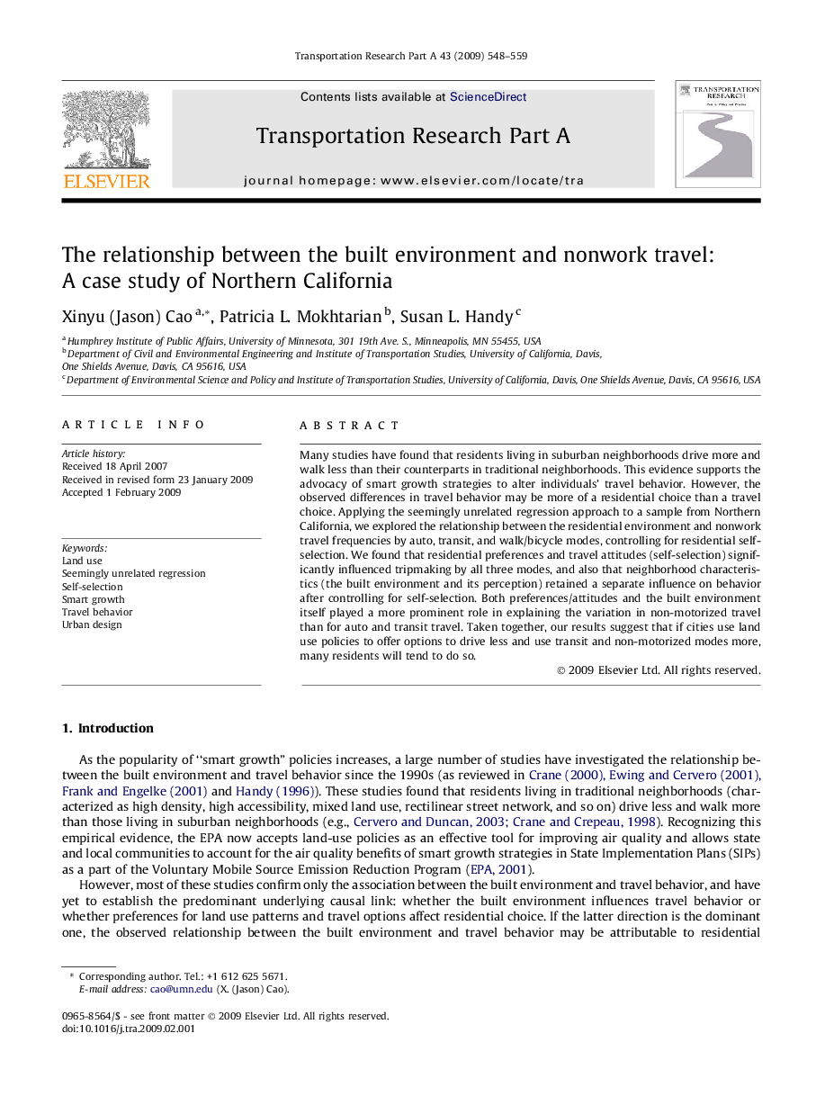 The relationship between the built environment and nonwork travel: A case study of Northern California