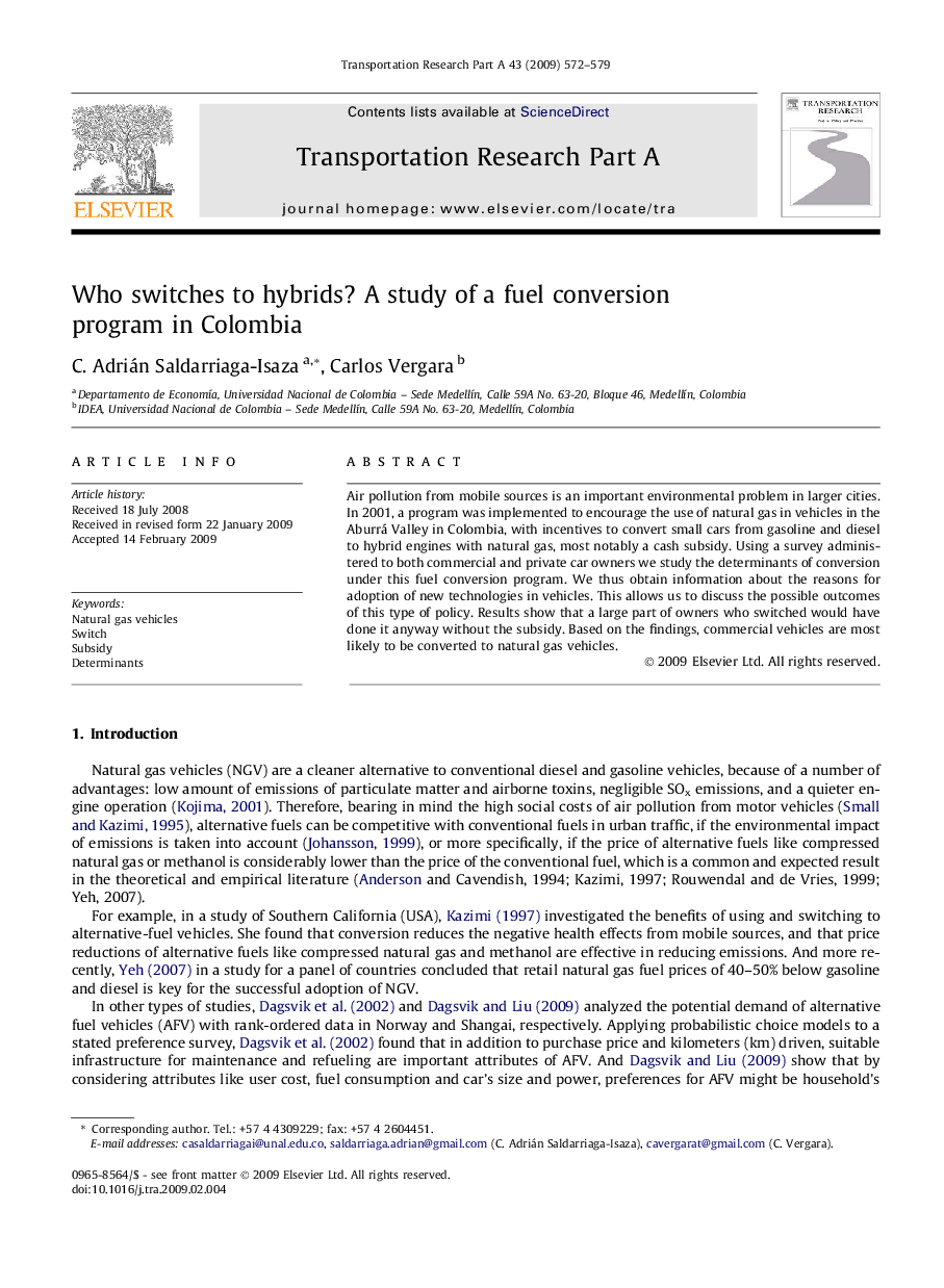 Who switches to hybrids? A study of a fuel conversion program in Colombia