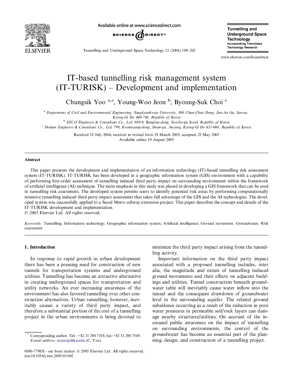 IT-based tunnelling risk management system (IT-TURISK) – Development and implementation