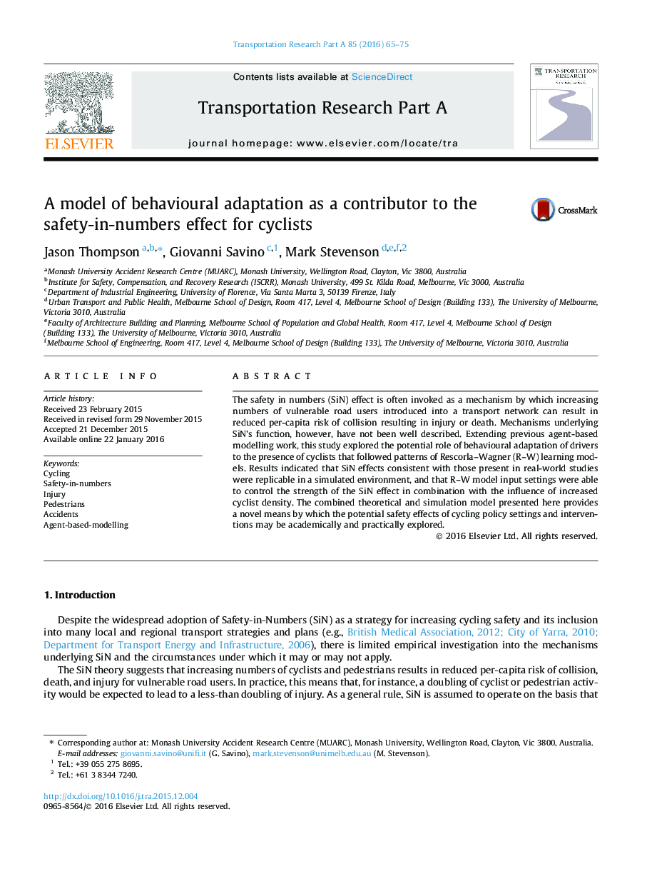 A model of behavioural adaptation as a contributor to the safety-in-numbers effect for cyclists