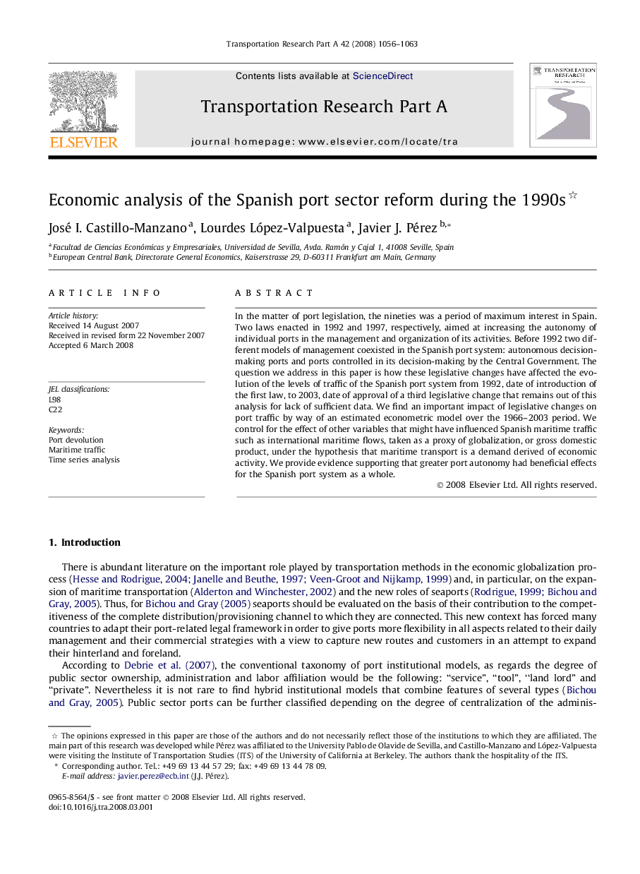 Economic analysis of the Spanish port sector reform during the 1990s 