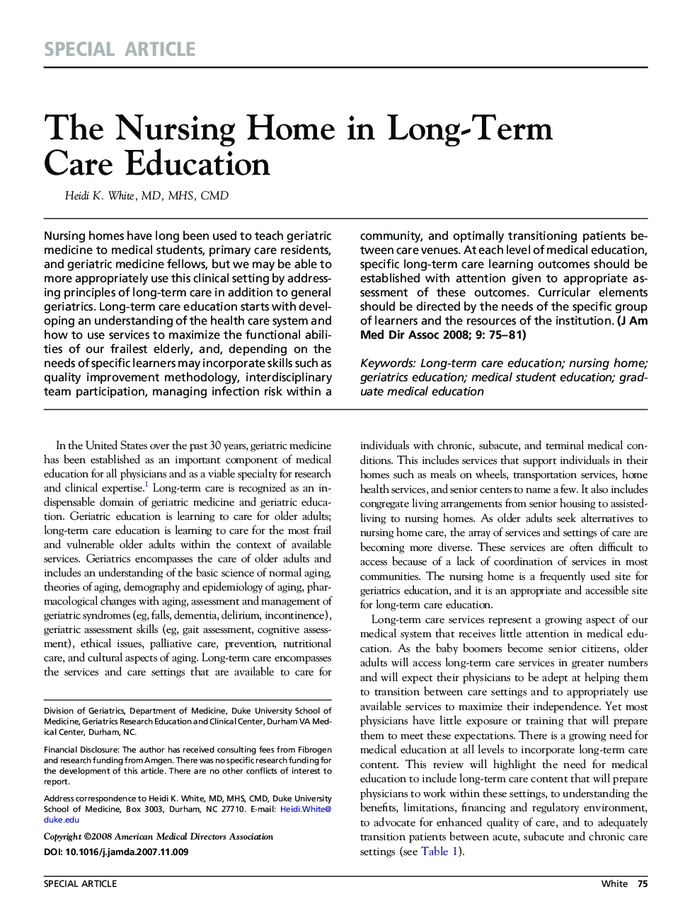 The Nursing Home in Long-Term Care Education