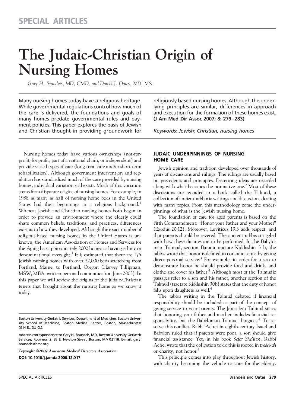 The Judaic-Christian Origin of Nursing Homes