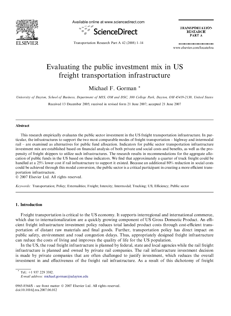 Evaluating the public investment mix in US freight transportation infrastructure