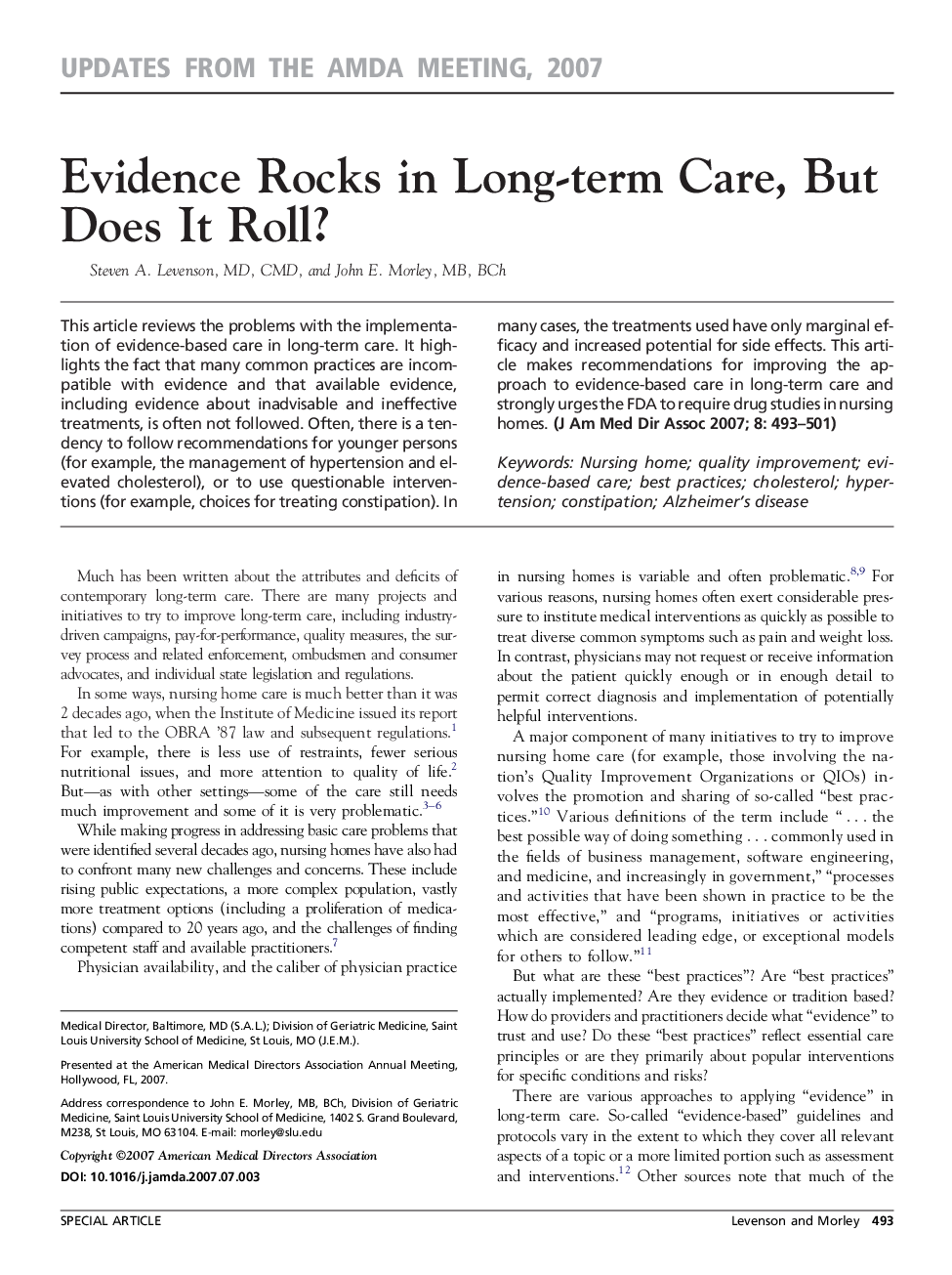 Evidence Rocks in Long-term Care, But Does It Roll?