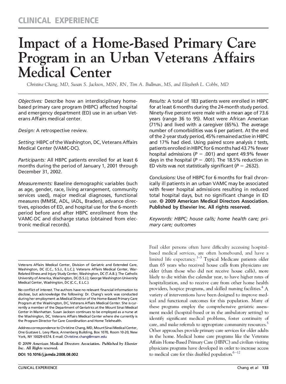 عکس صفحه اول مقاله: Impact of a Home-Based Primary Care Program in an Urban Veterans Affairs Medical Center Impact of a Home-Based Primary Care Program in an Urban Veterans Affairs Medical Center