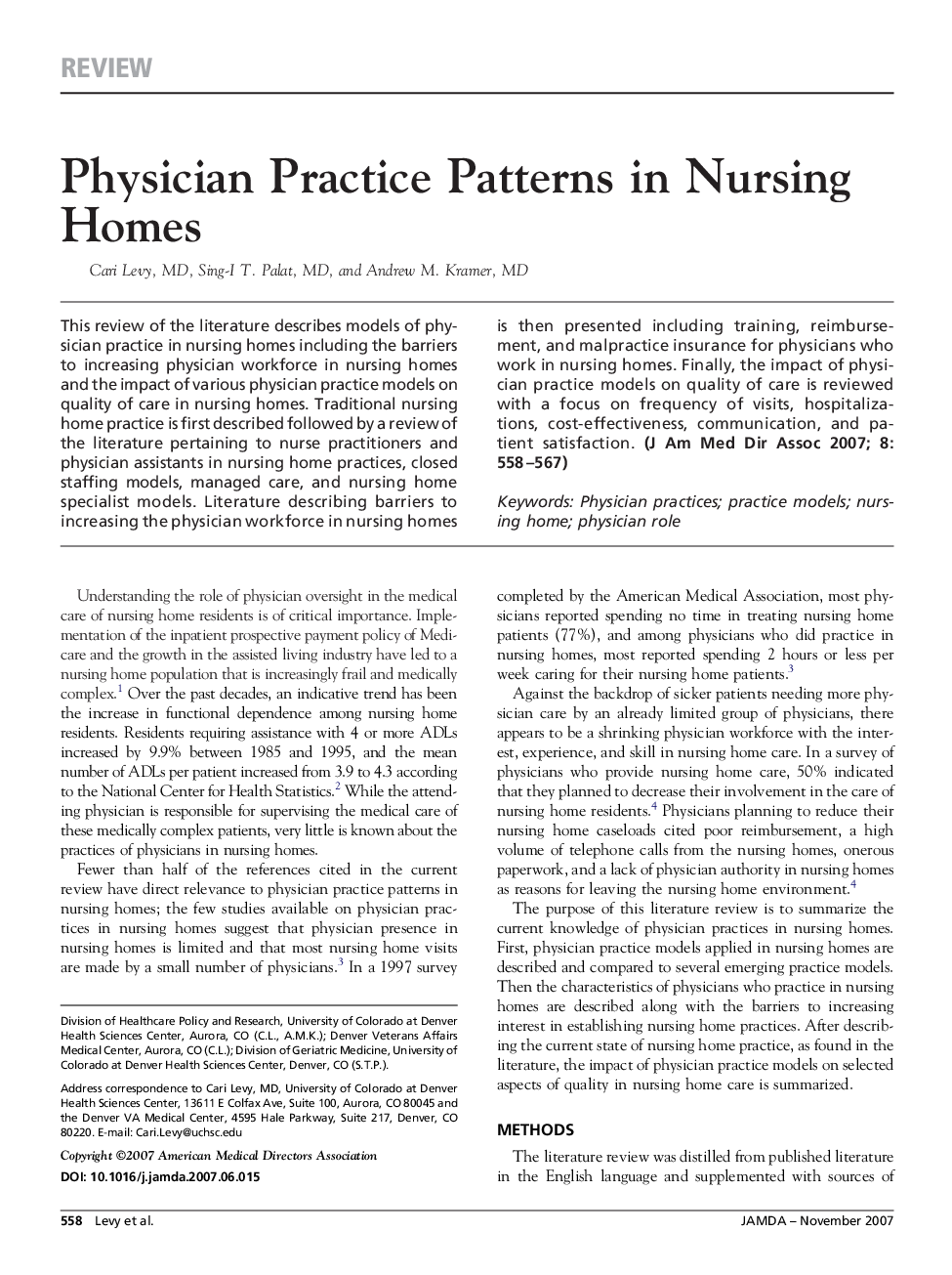 Physician Practice Patterns in Nursing Homes