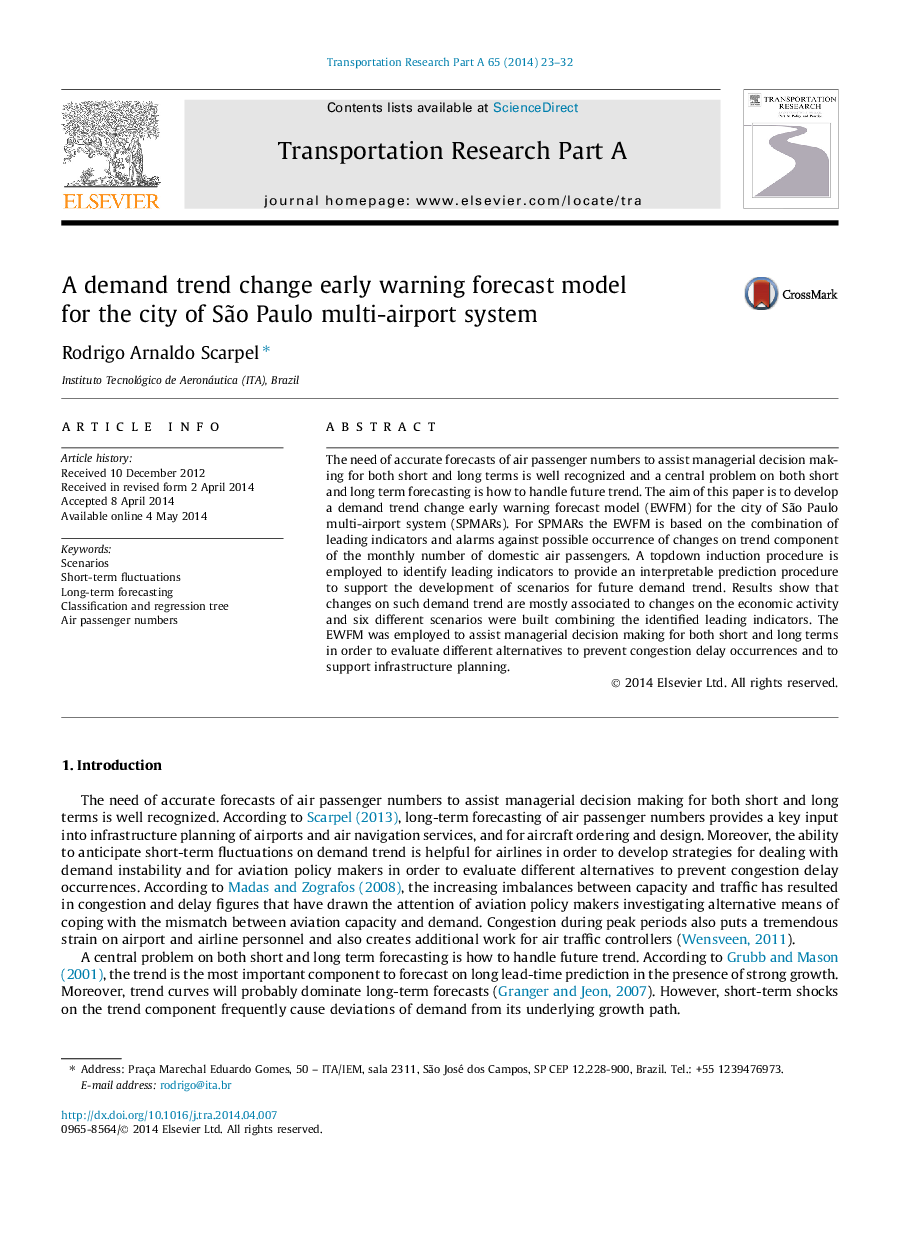 A demand trend change early warning forecast model for the city of São Paulo multi-airport system