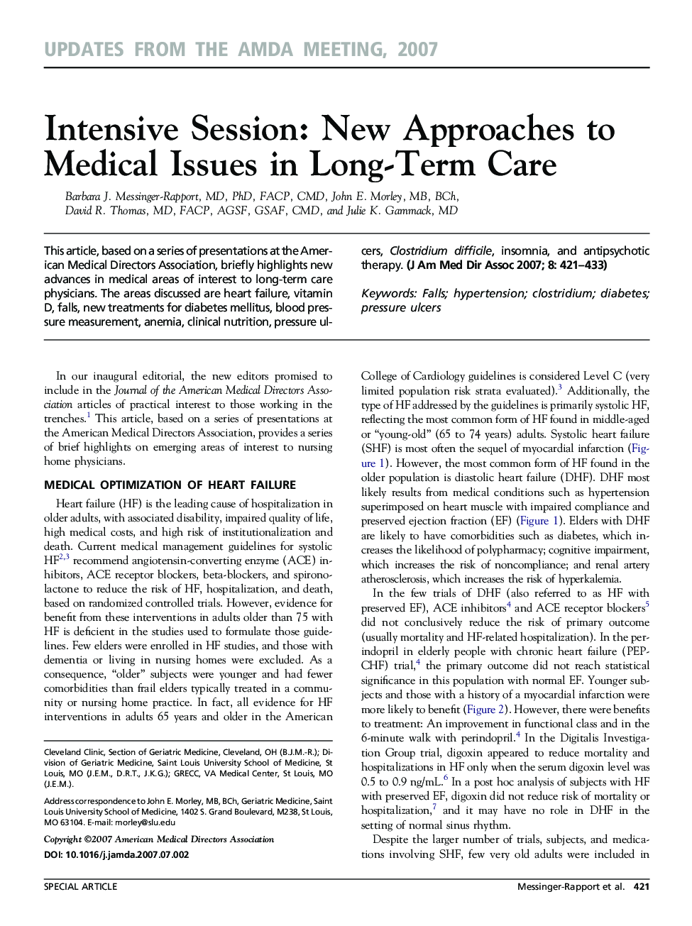 عکس صفحه اول مقاله: Intensive Session: New Approaches to Medical Issues in Long-Term Care Intensive Session: New Approaches to Medical Issues in Long-Term Care