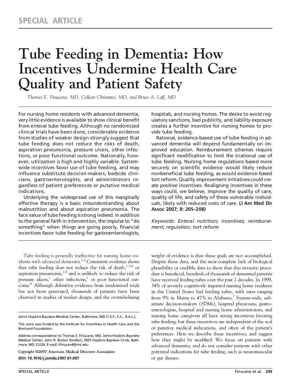 Tube Feeding in Dementia: How Incentives Undermine Health Care Quality and Patient Safety