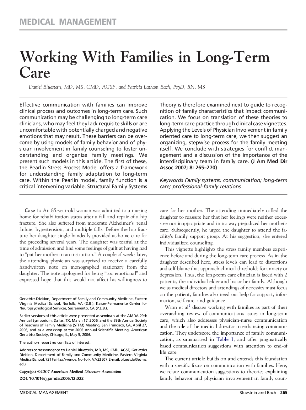 Working With Families in Long-Term Care