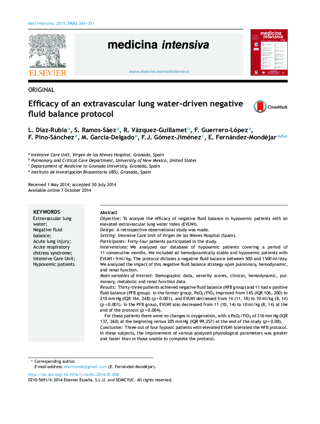 Efficacy of an extravascular lung water-driven negative fluid balance protocol