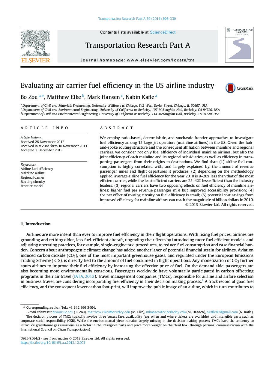Evaluating air carrier fuel efficiency in the US airline industry
