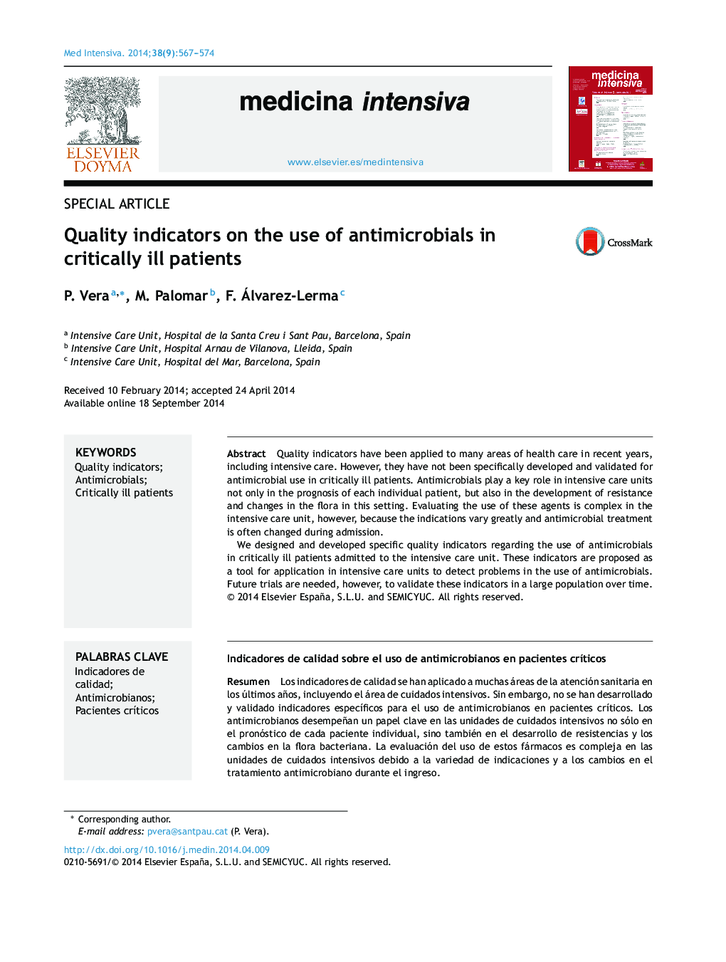 Quality indicators on the use of antimicrobials in critically ill patients