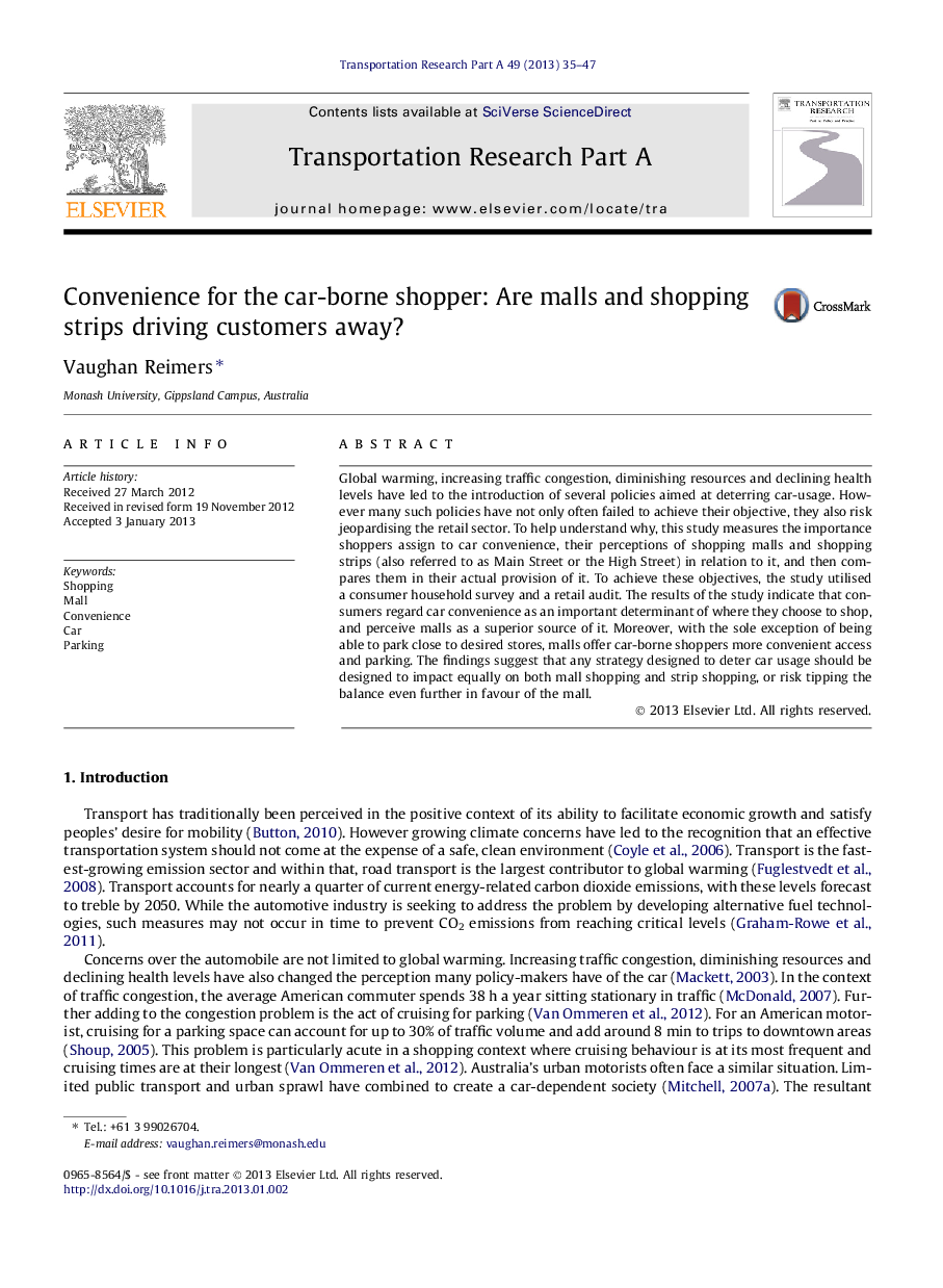 Convenience for the car-borne shopper: Are malls and shopping strips driving customers away?