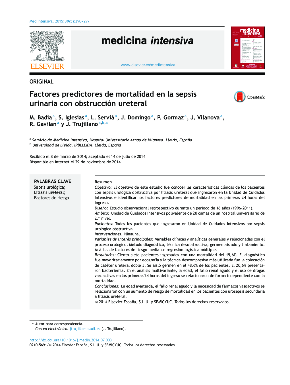 Factores predictores de mortalidad en la sepsis urinaria con obstrucción ureteral