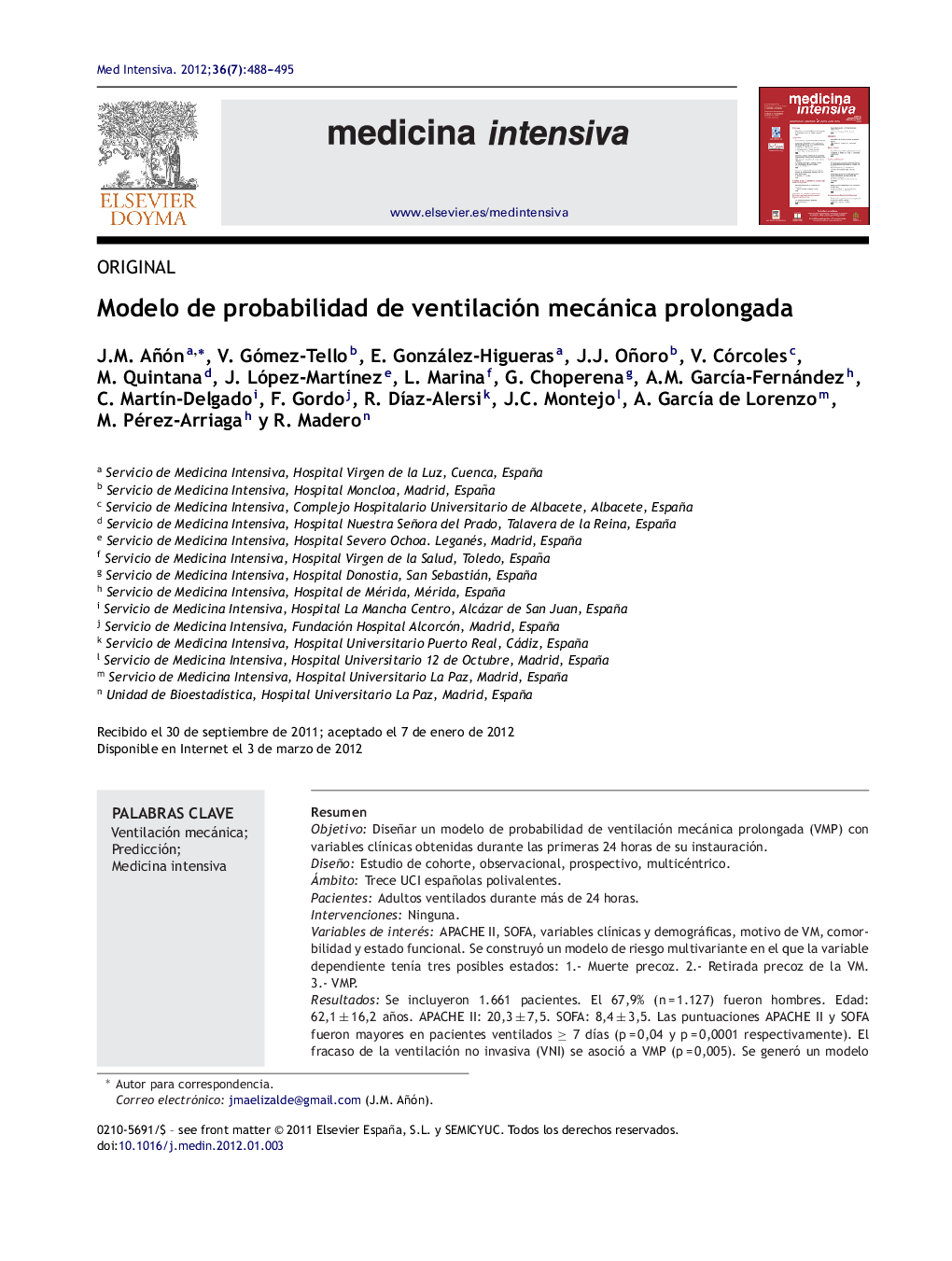 Modelo de probabilidad de ventilación mecánica prolongada