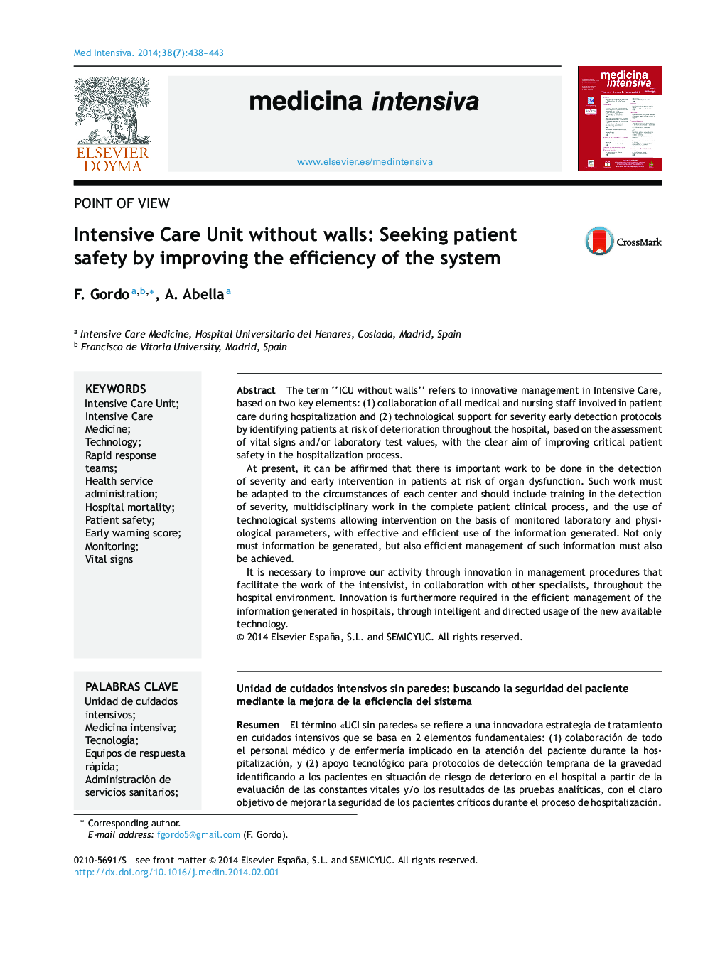 Intensive Care Unit without walls: Seeking patient safety by improving the efficiency of the system