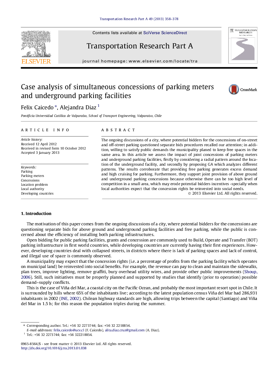 Case analysis of simultaneous concessions of parking meters and underground parking facilities