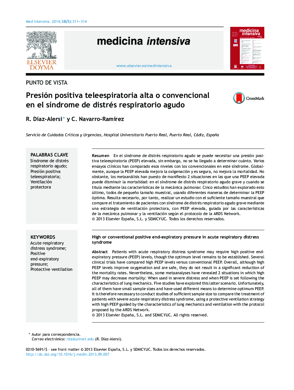 Presión positiva teleespiratoria alta o convencional en el síndrome de distrés respiratorio agudo