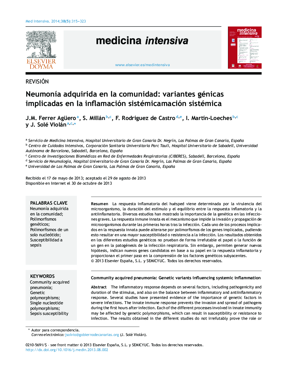 NeumonÃ­a adquirida en la comunidad: variantes génicas implicadas en la inflamación sistémicamación sistémica