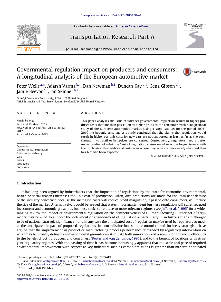 Governmental regulation impact on producers and consumers: A longitudinal analysis of the European automotive market